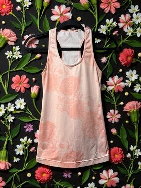 Lululemon Athletica Light Pink & Peach Floral Print Racerback Tank Top